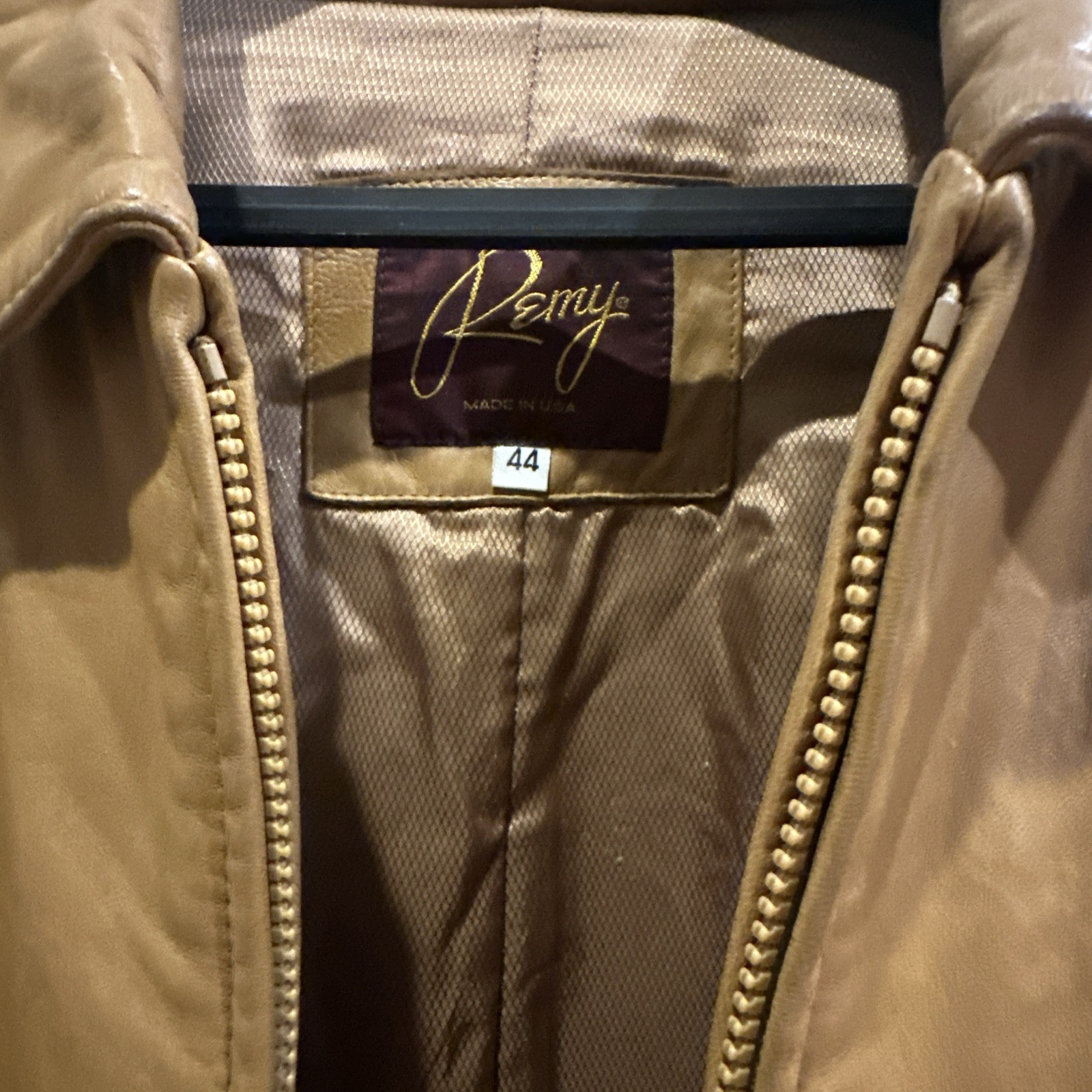 Remy Brown Leather Jacket Vintage, Made in USA, Size 44