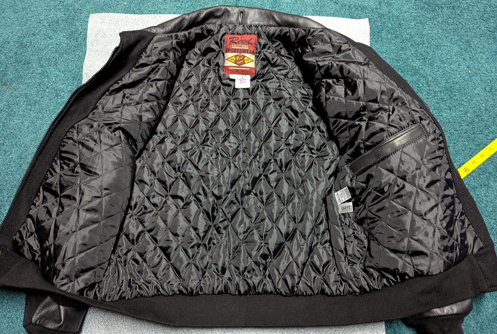 Reed Sportswear Coat-Men’s Large/Black-Genuine Leather Sleeves, Collar, Trim!