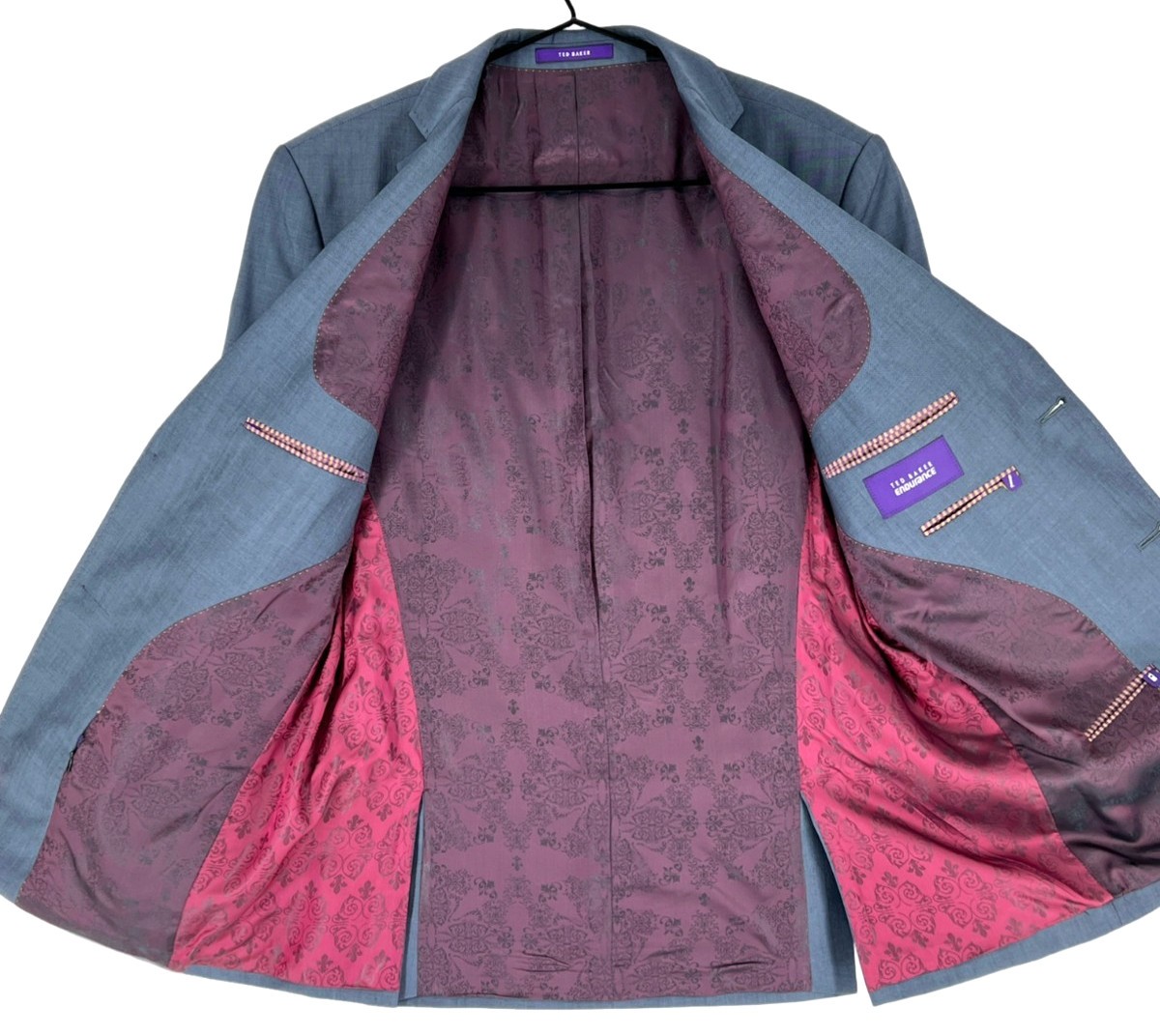 Ted Baker Mens Endurance Wool Blazer Jacket Size 40 R Gray Tweed Stand Collar