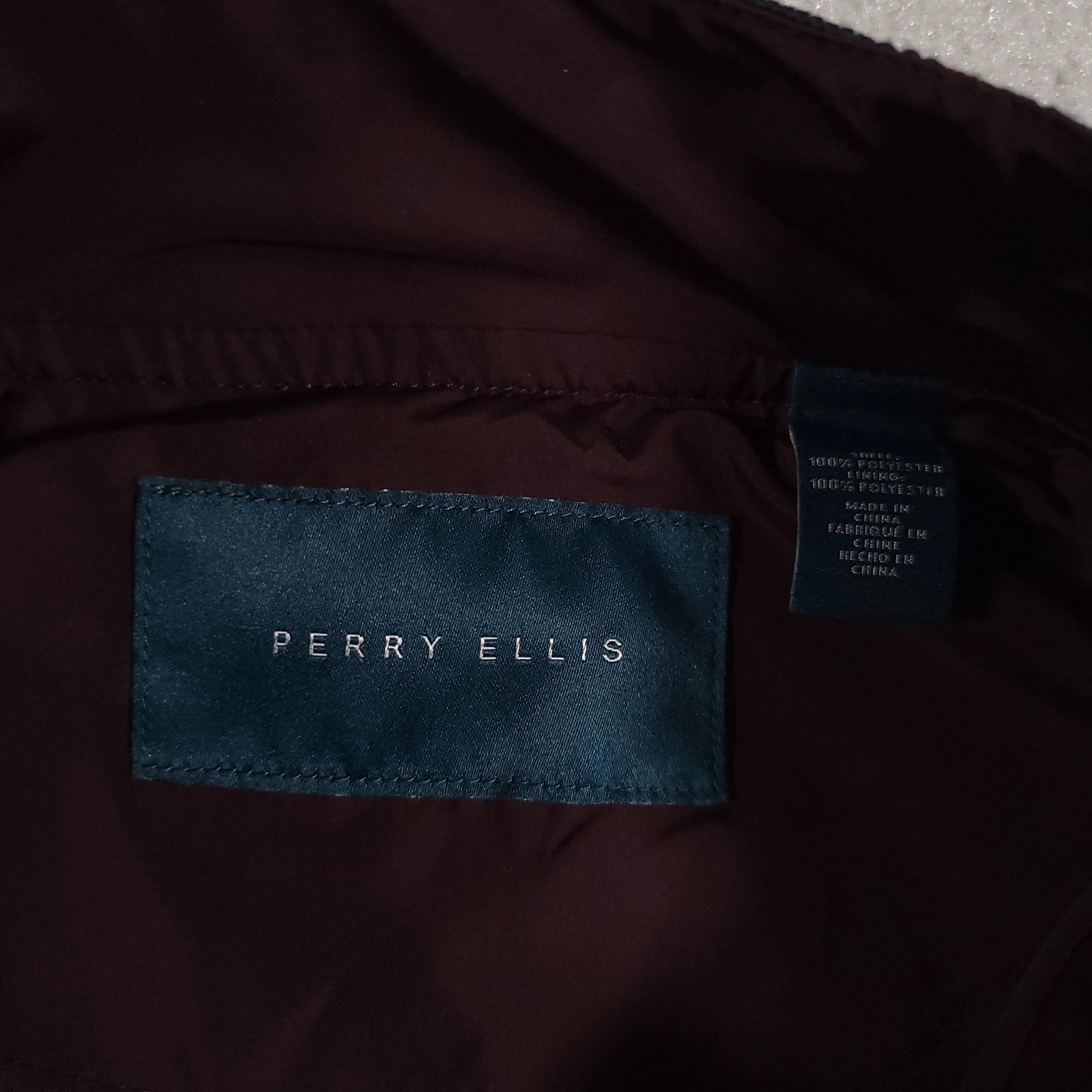 Perry Ellis Jacket Mens Large Full Zip Bomber Windbreaker Polyester Navy Trim