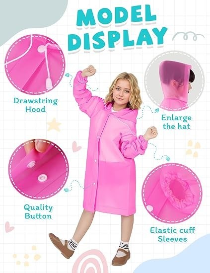 Unisex Adult Waterproof Raincoat Rain Coat Hooded Jacket Poncho Rainwear Camping