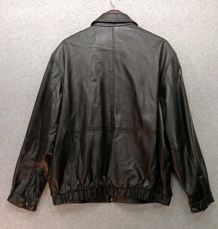 Roundtree And Yorke Bomber Jacket Men’s Size XL Black 100% Lambskin Leather GUC