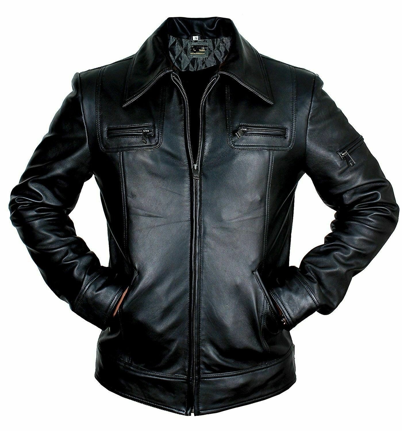 Leather Jacket Men Biker Jacket Motorcycle Soft Lambskin Jacket Slimfit Short