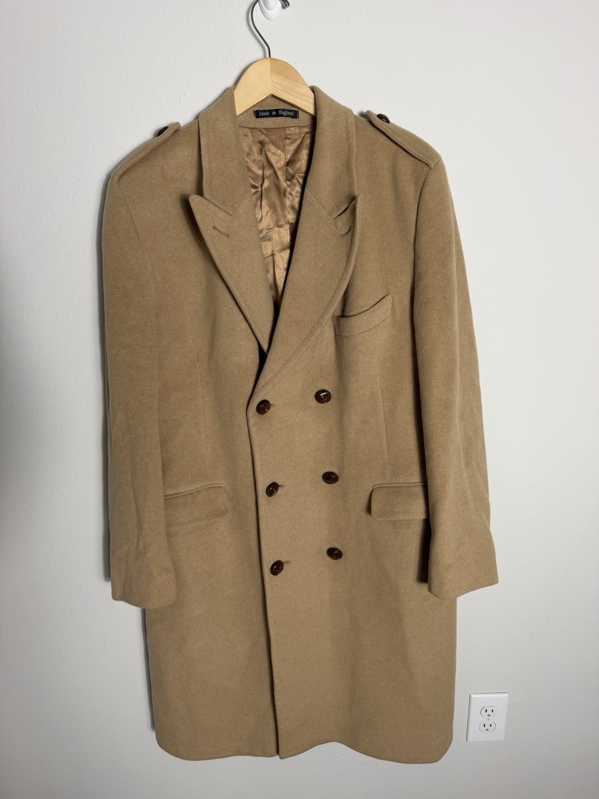 Men’s England Coat Pure 100% Cashmere Large Duffle Double Breasted 80s Over Top