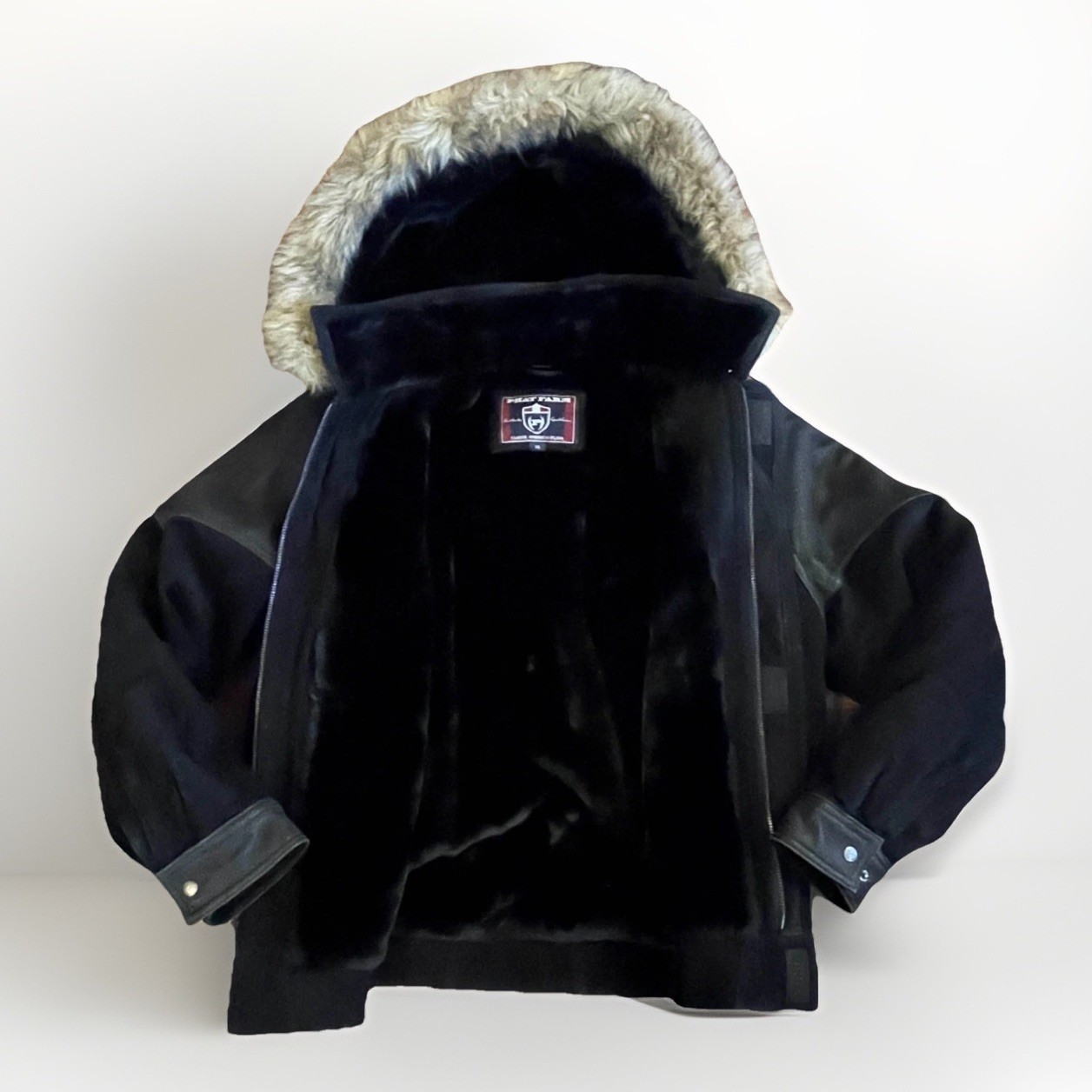 Vintage Y2K Phat Farm Men’s Leather Black Hooded Jacket Size XL RARE!!!