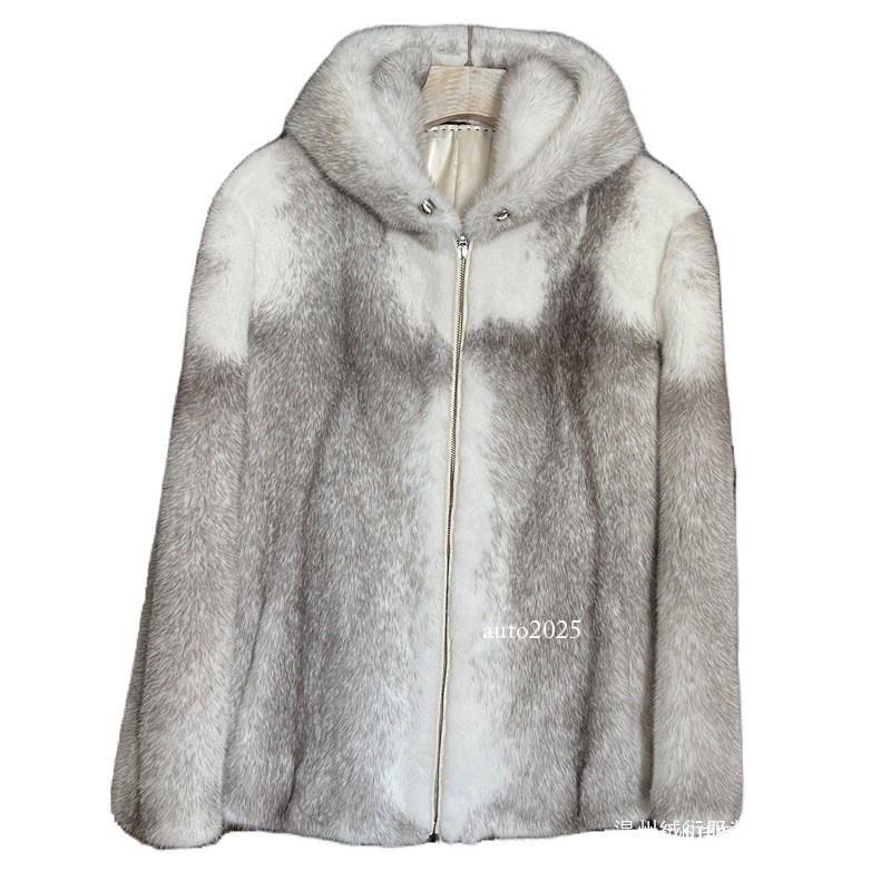 Winter Plus Size Mink Fur Coat Mens Hooded Zipper Short Zip Jacket Warm Outwear