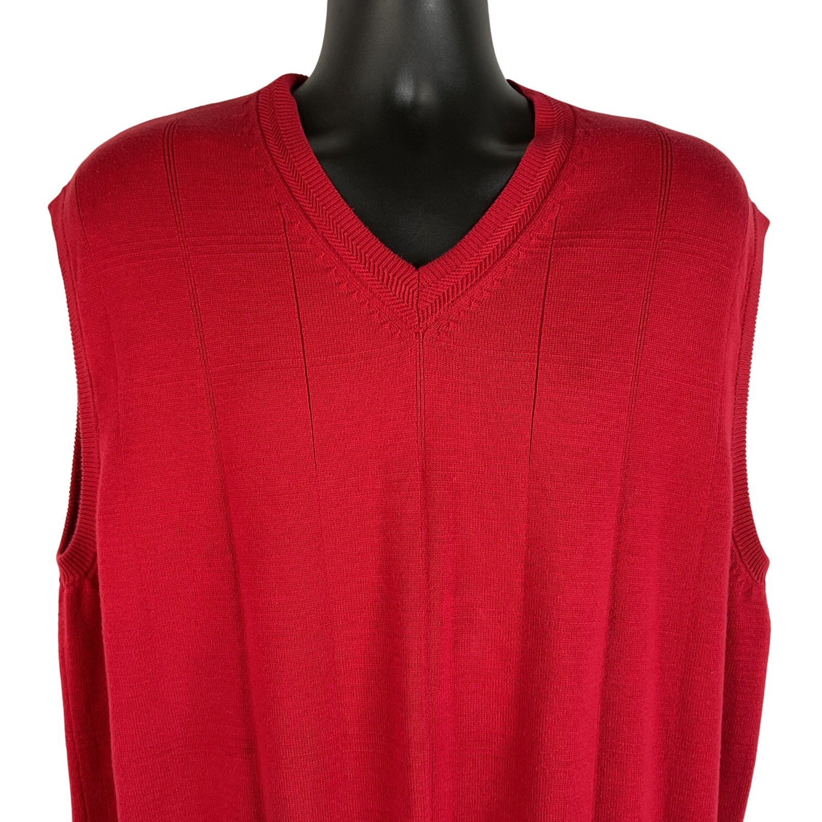 Cotton Traders Men’s Red V Neck Sleeveless Sweater Vest XL 100% Cotton Golf