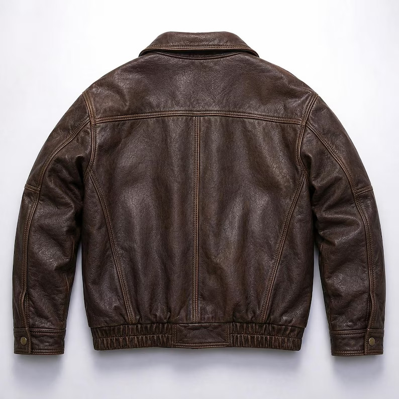 Distressed Brown Leather Bomber Jacket Vintage 90s Aviator Flight Coat Aged