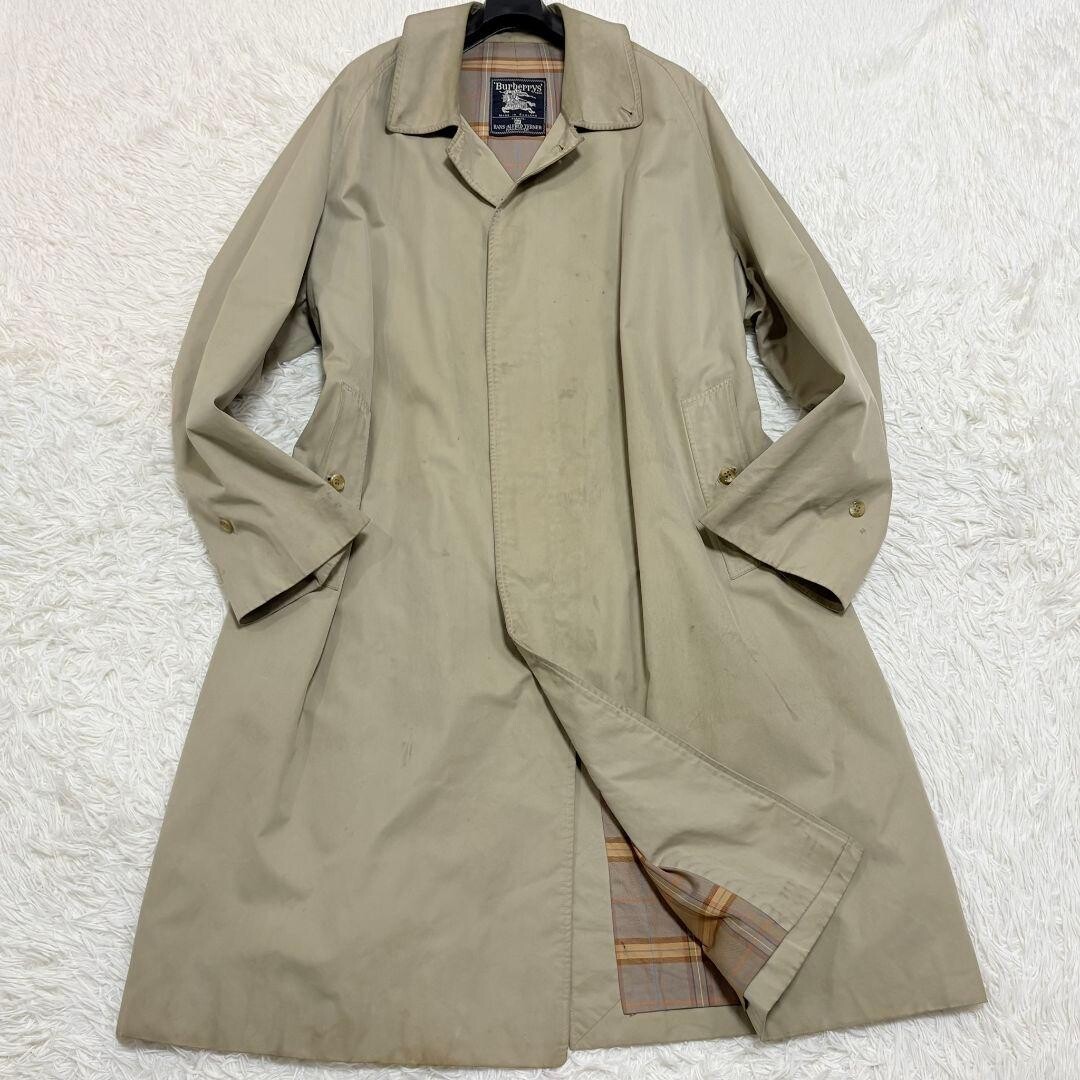 Burberrys Vintage 1 Piece Sleeve Balmacaan Coat Nova Check Khaki XL England