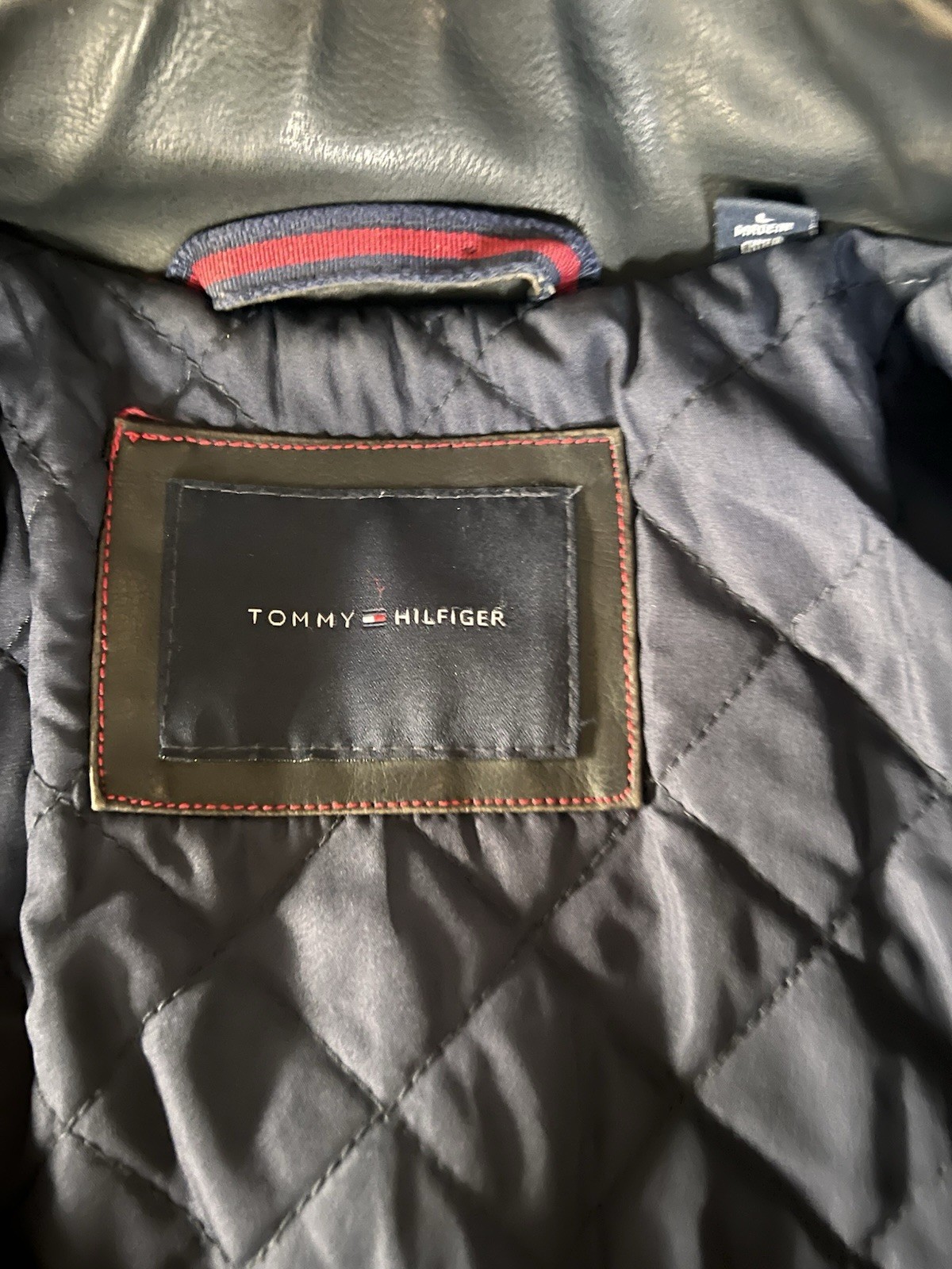 Tommy Hilfiger Black Leather Aviator Bomber Jacket Large