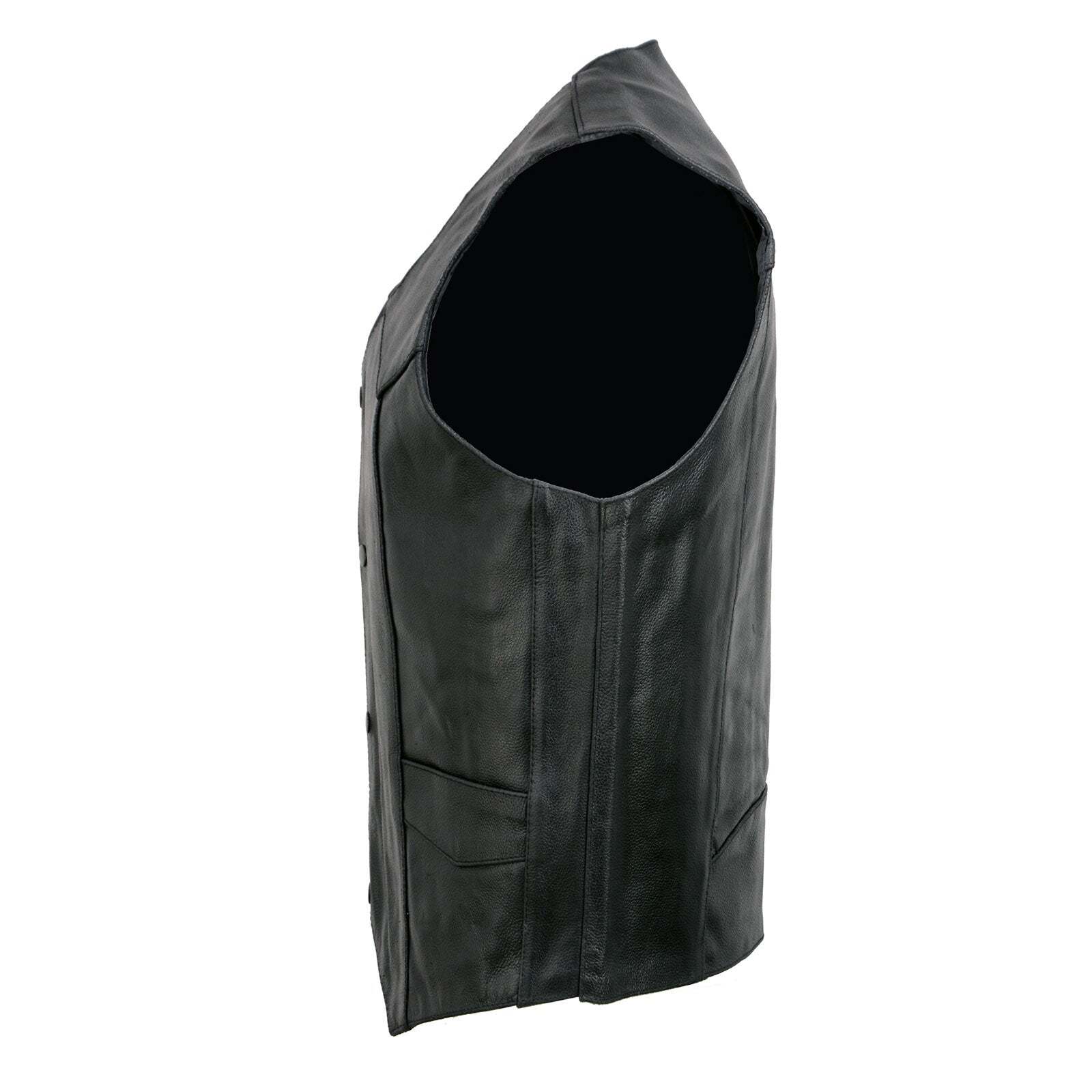 Event Leather EL5310 Men’s Classic V-Neck Black Leather Motorcycle Riding Vest