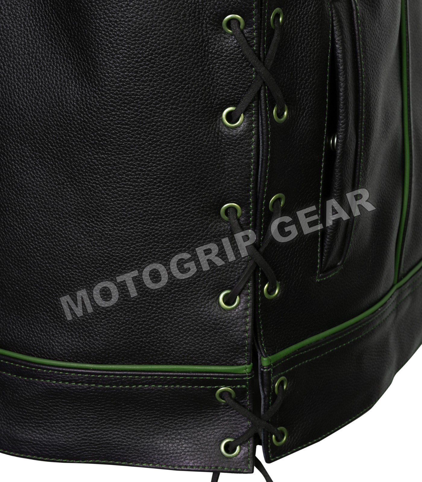 Men’s Black Leather Vest Diamond Side Lace Motorcycle Green Concealed Waistcoat