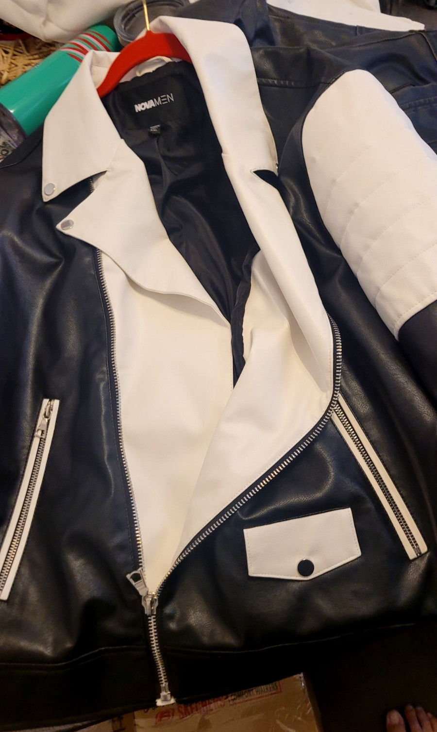 Nova men Black and White Pleather Coat, Size 2XL (XXL) – New without Tags!!