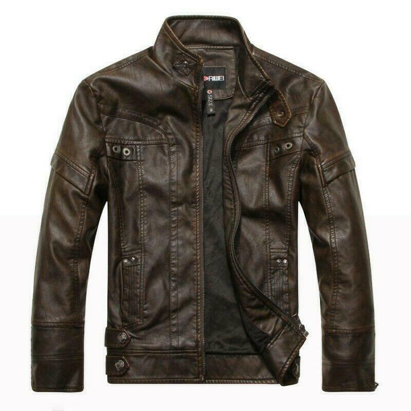 Men’s Fashion Leisure Zip Motorcycle Punk Slim Fit Biker Pocket Collar Jackets