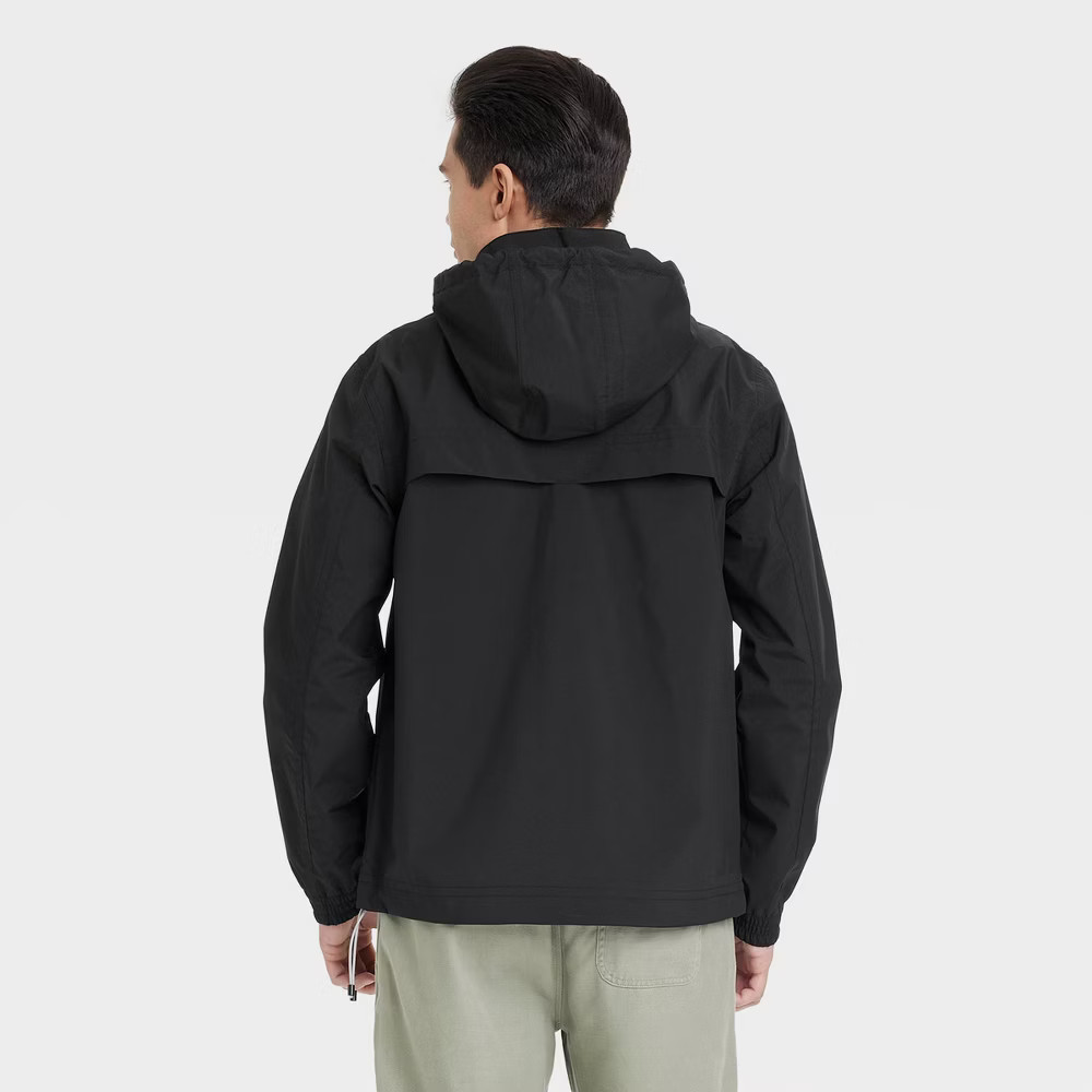 Men Hooded Rain Coat – Goodfellow & Co Black S: Lightweight Wind-Resistant