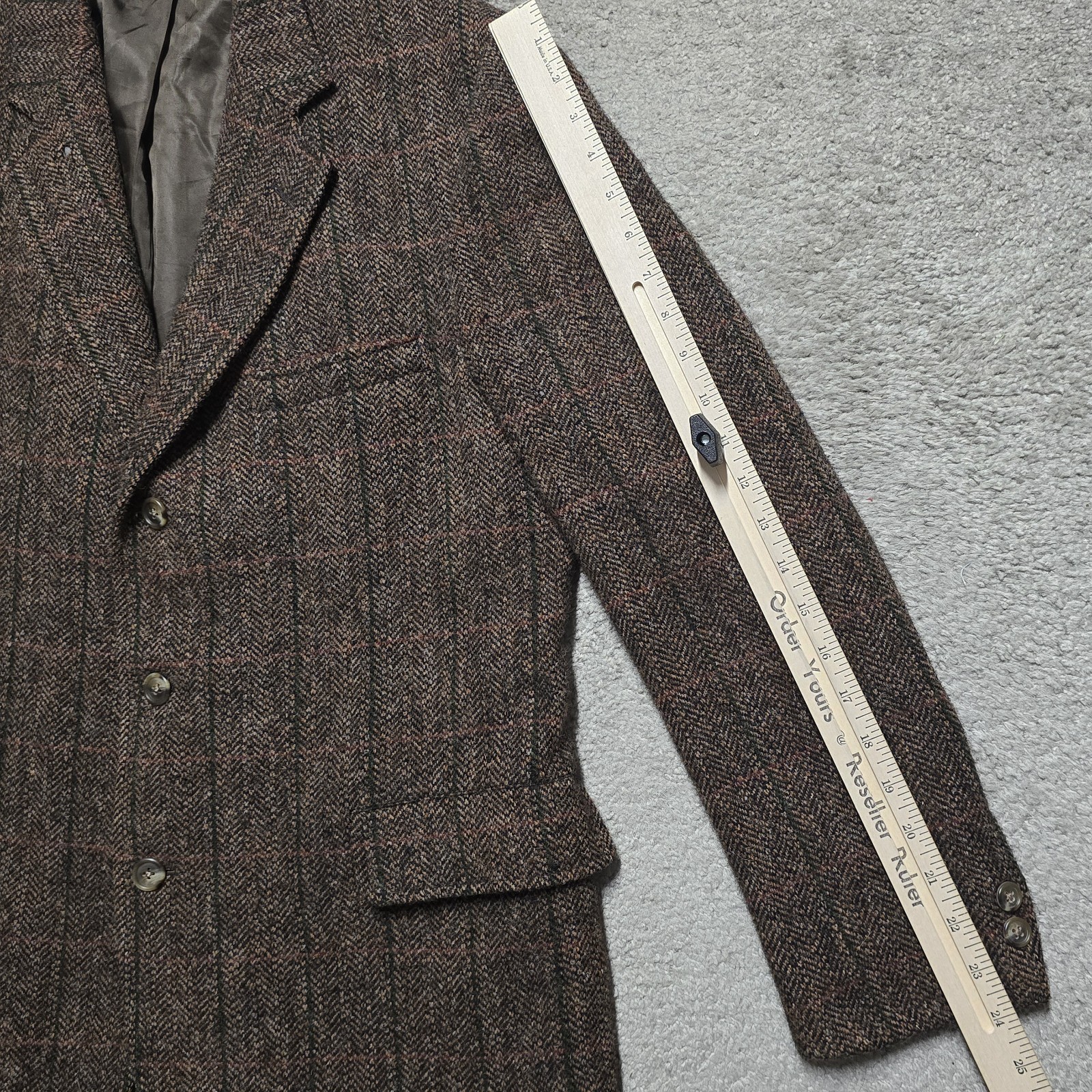 VTG Harris Tweed Blazer Mens 42R Scottish Wool Handwoven Brown Herringbone Check