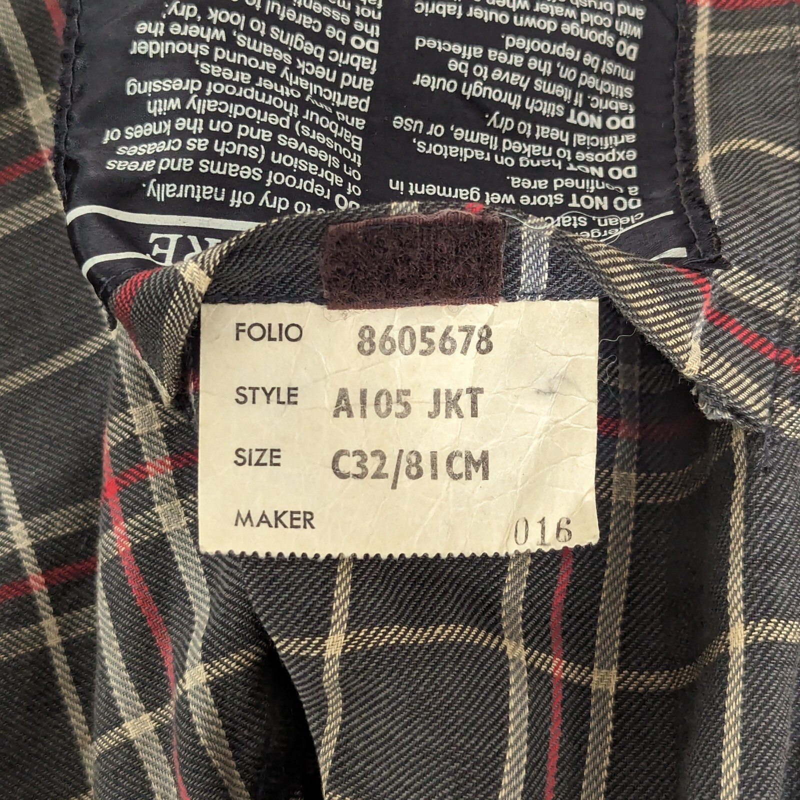 Barbour Two Crown A105 Bedale Wax Jacket 81cm/32in Made In England