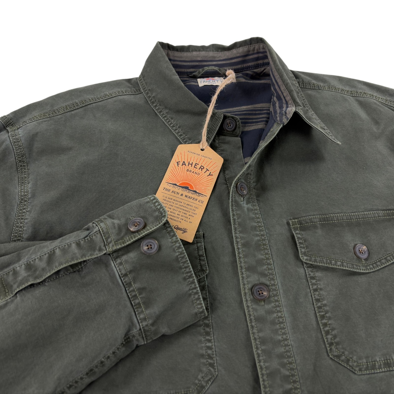 Faherty Lakeside CPO Canvas Jacket Mens XL Insulated Organic Cotton Green $248