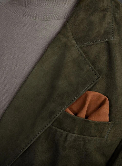 Men Olive Green 2 Piece Blazer Set Pure Suede Slim Fit Stylish Blazer Pant Set