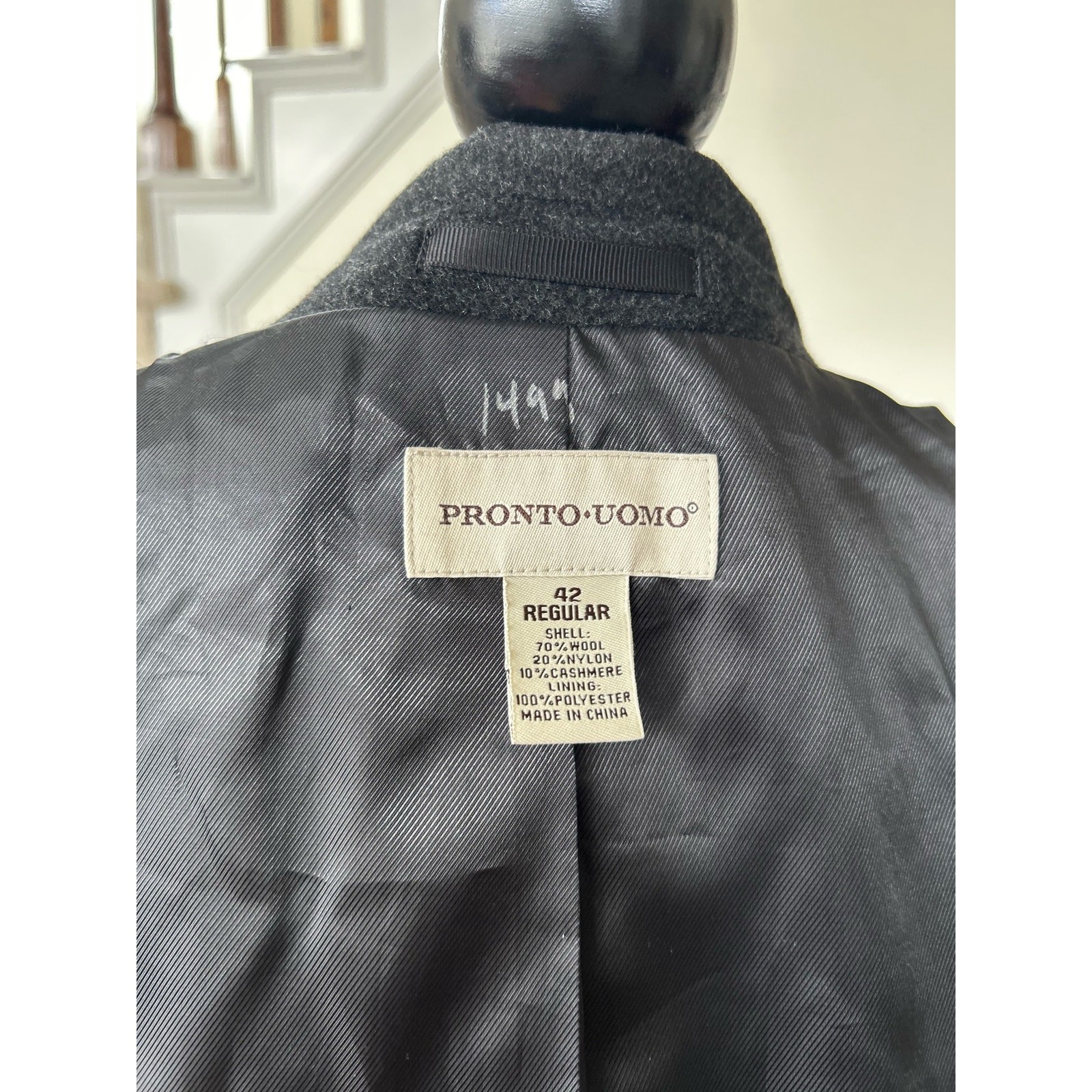 Pronto Uomo Marled Black Wool & Cashmere Blend Peacoat 42R