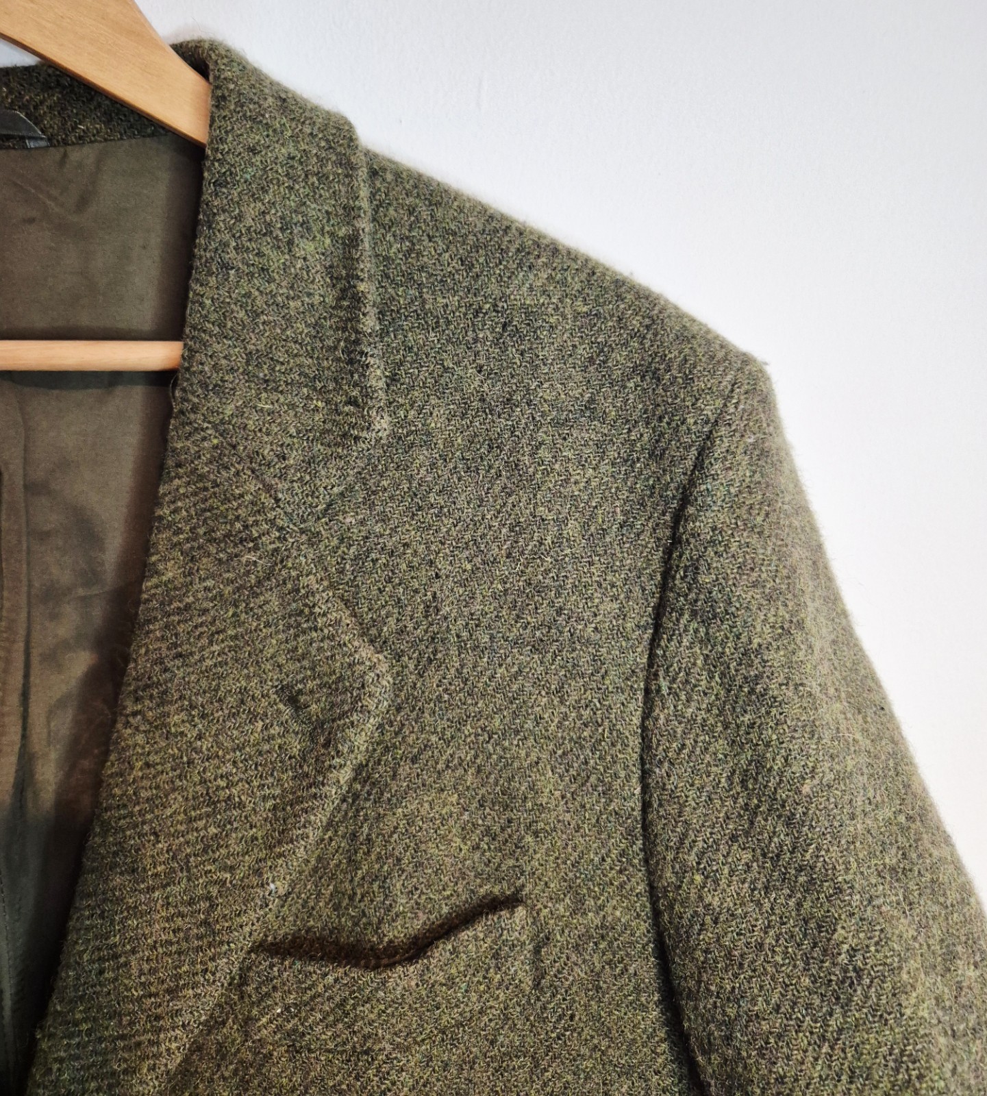 Harris Tweed Olive Green Wool Blazer 42R Vintage Country Heritage Dark Academia
