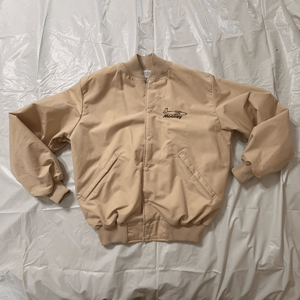 Vintage Mooney Aircraft Jacket Palm Beach Sports Tan Bomber Pilot Aviation Med.