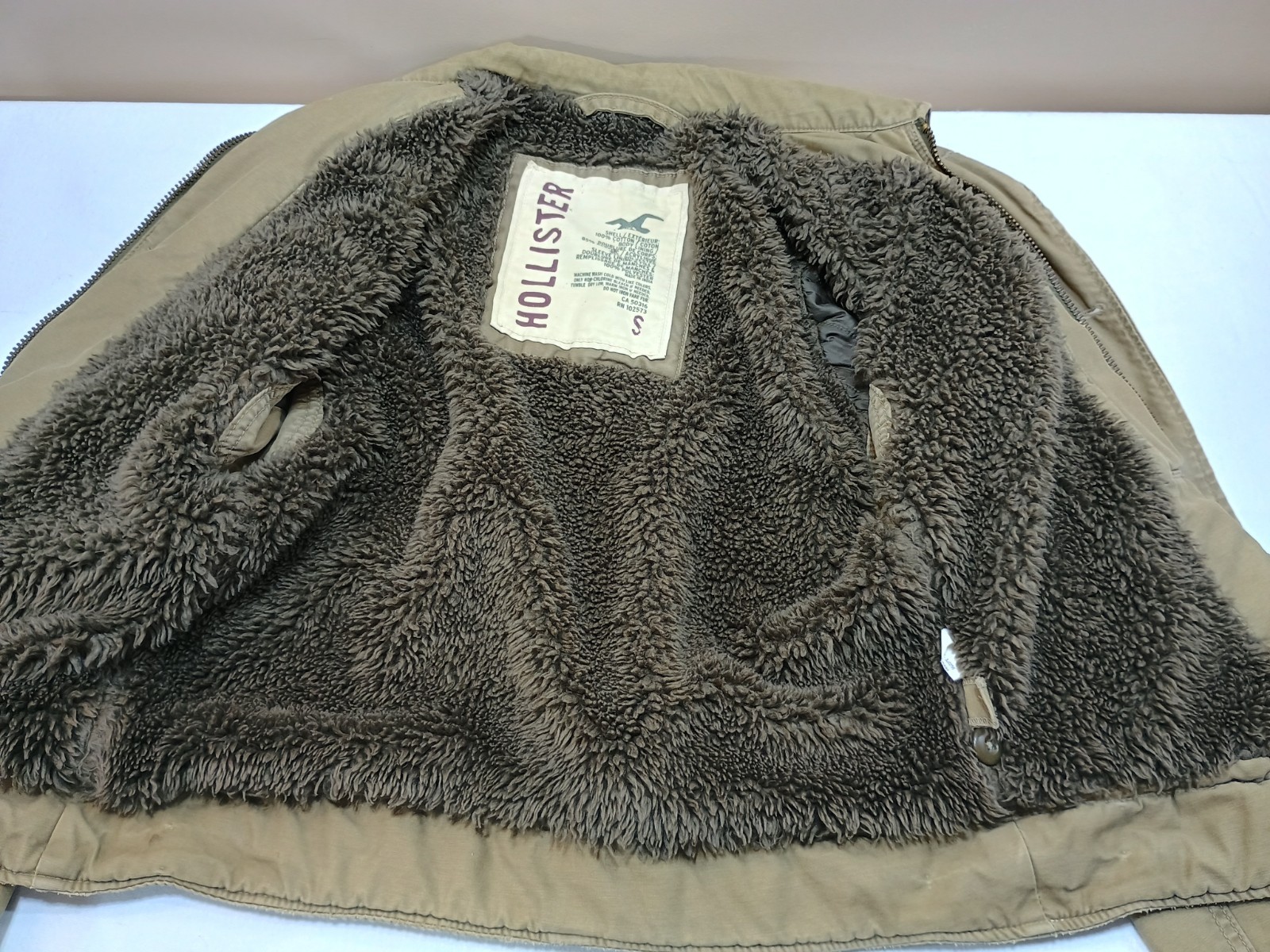 Vtg Hollister Military Field Jacket Mens Sz S Sherpa Lined Bomber Brown Y2K