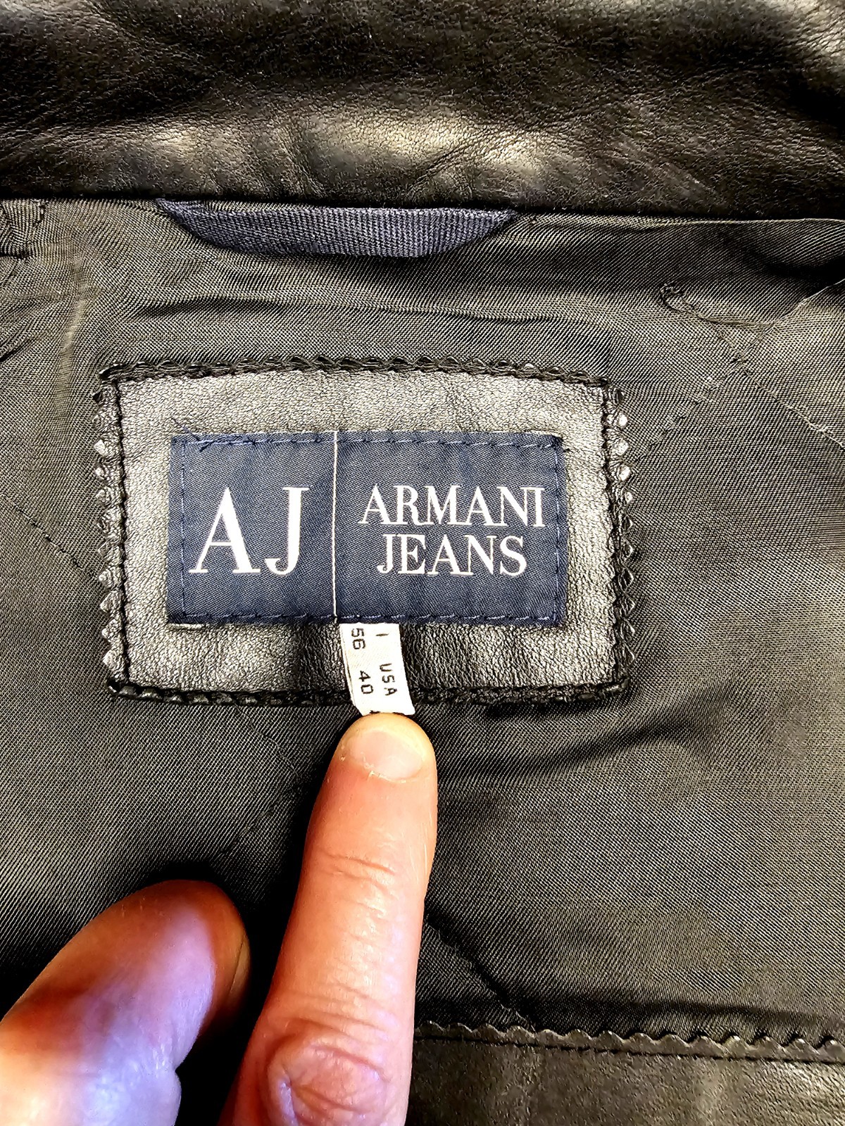 armani jeans men’s, black leather biker/army size XL, perfect condition