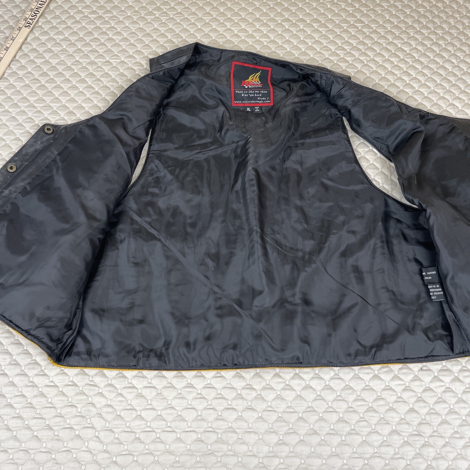 Vintage Mens Leather Vest XL Black Motorcycle Flame Fire Design Krazy Skins