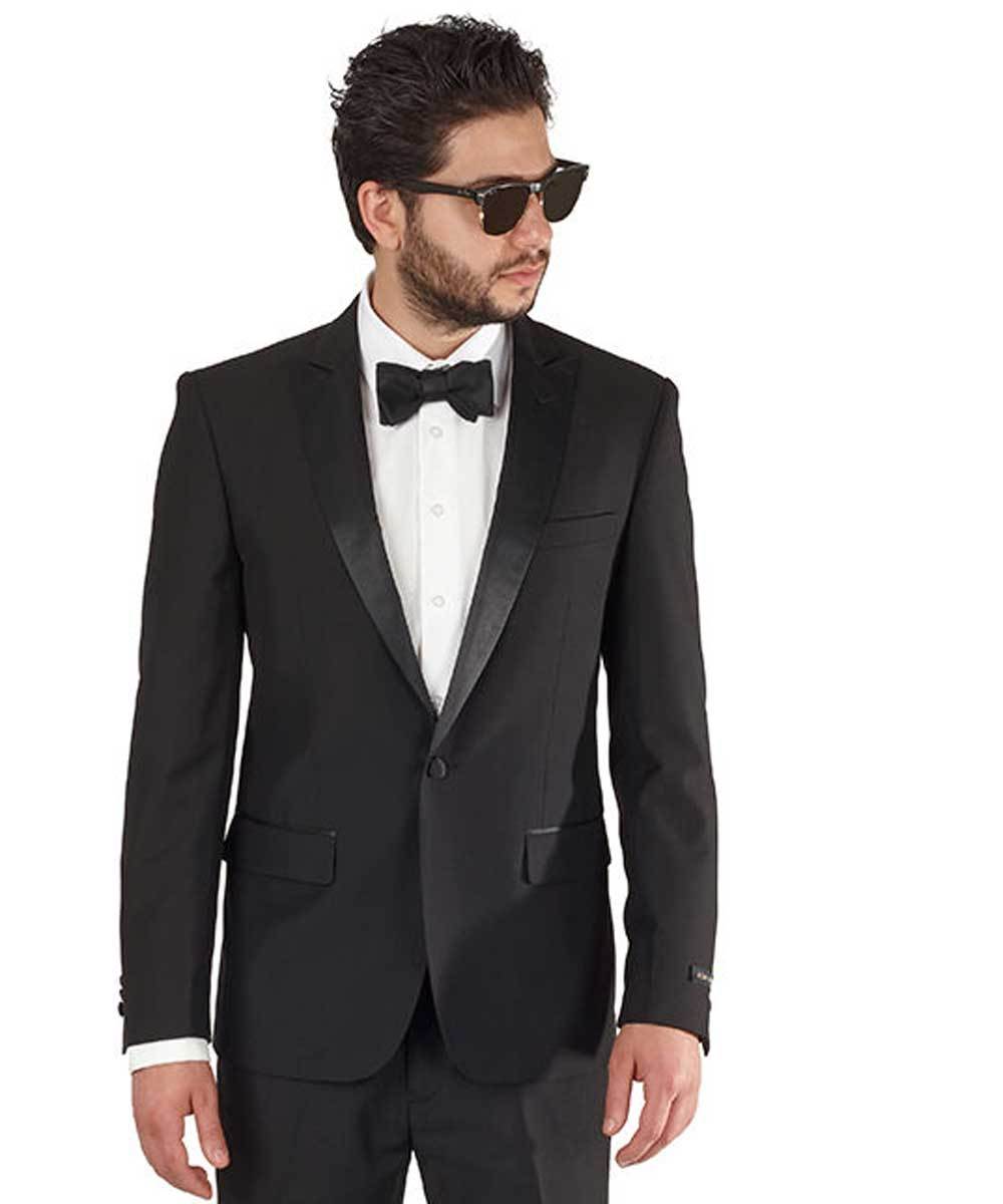 Slim Fit 1 Button Peak Lapel Tuxedo Jacket Satin Collar Dinner Blazer AZAR MAN