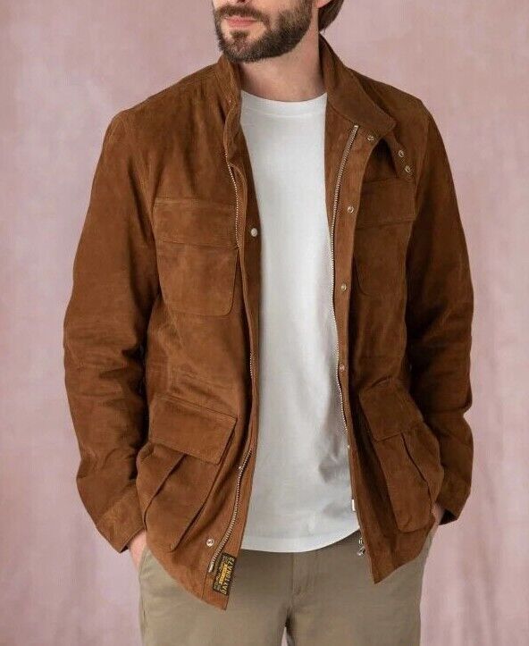 Brown Field Leather Jacket for Men’s Custom Made Size S M L XXL 3XL 4XL 5XL 6XL