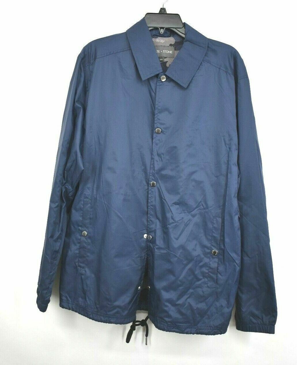 Slate & Stone Mens Coach Jacket Luca Navy Snap Button Front Spread Collar