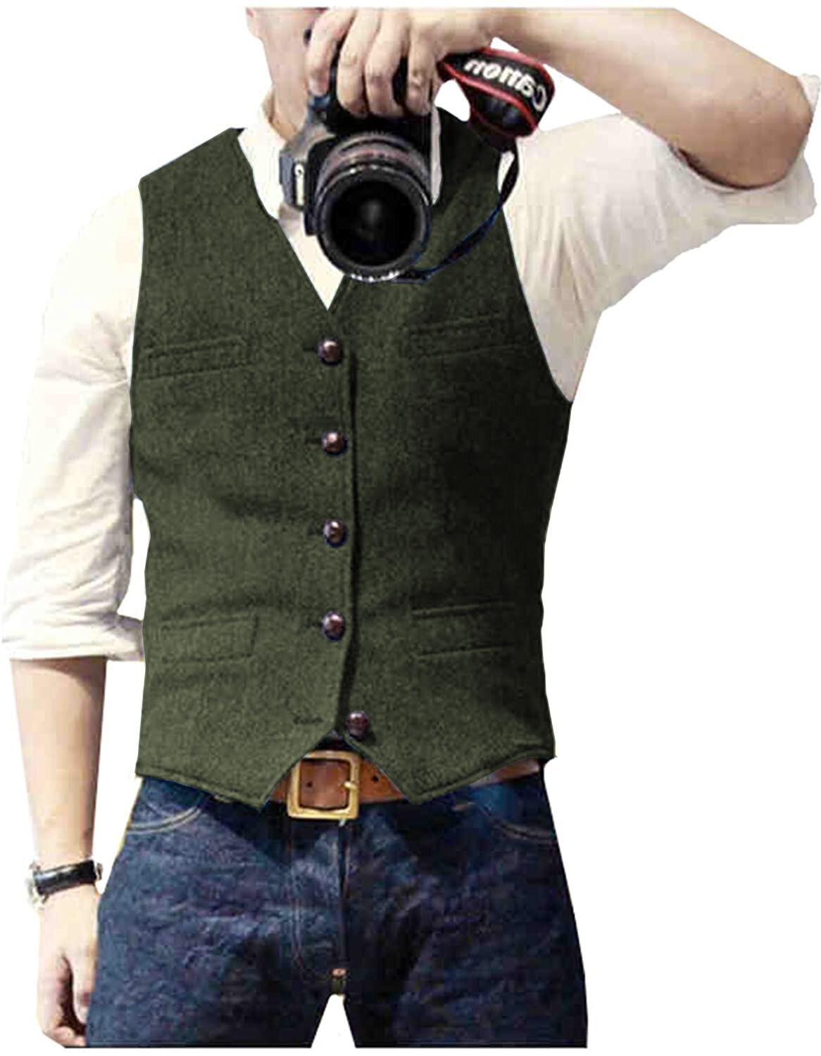 Mens Tweed Vest Retro Herringbone Western Cowboy Groom Formal Dress Waistcoat