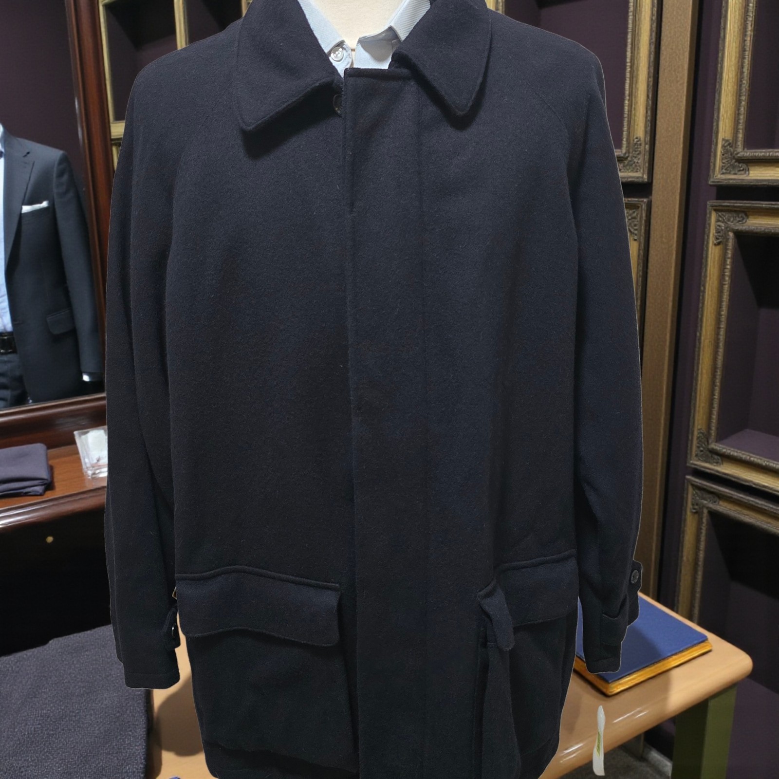 Vintage NWT Polo Ralph Lauren Coat 44r XL Navy Flannel Overcoat Midlength