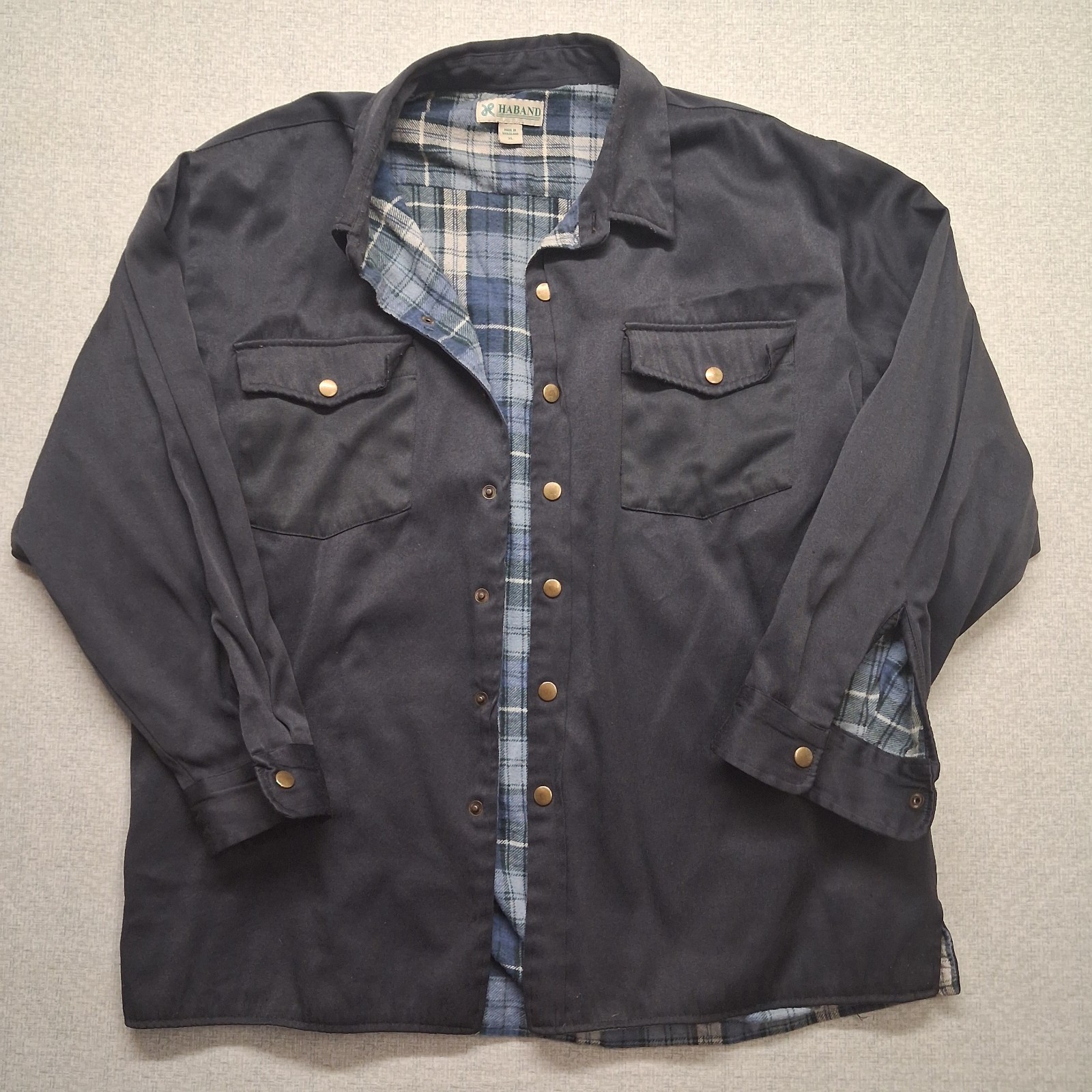 Vtg Men’s Haband Flannel Lined Shirt Jacket Shacket~Pockets Snaps ~ SZ LG Blue