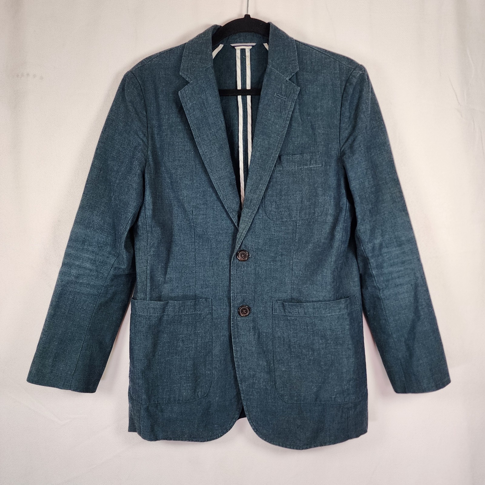 Frank and Oak Blazer Laurier Fit Heather Blue Classic Preppy Quiet Luxury Sz 36