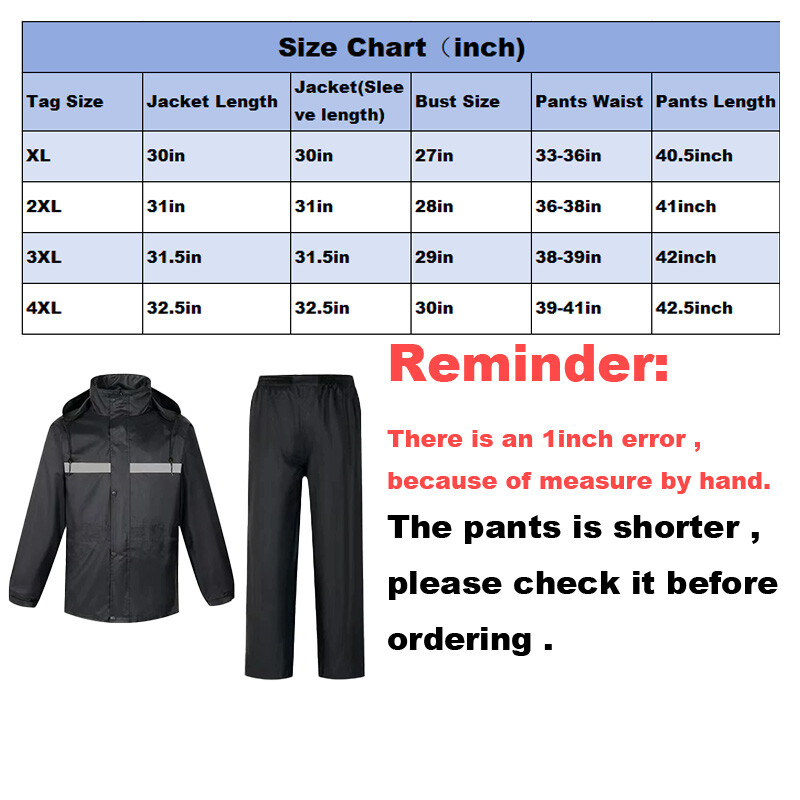 Mens Women Rain Suit Jackets Pant Gear Raincoat Waterproof motorcycle US