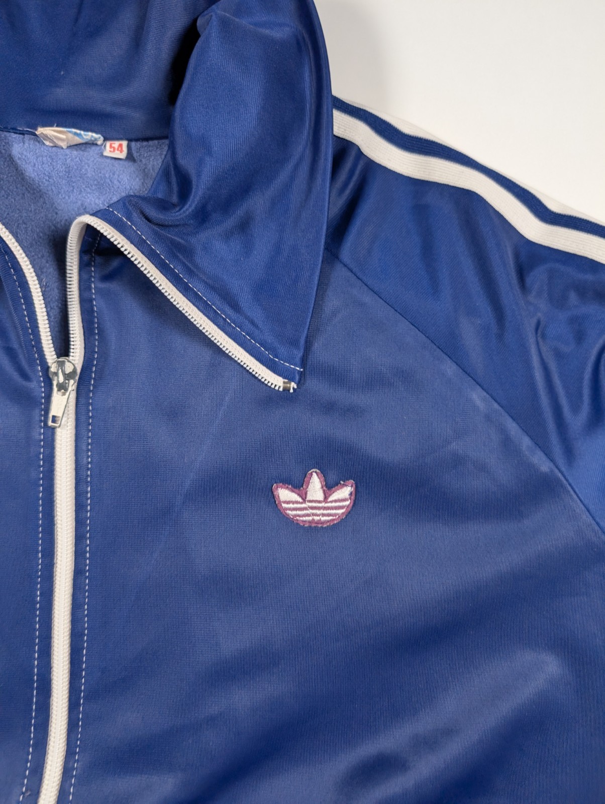 ’80 Adidas Curved Zip Vintage Track Top Jacket made in West Germany Cupro – L