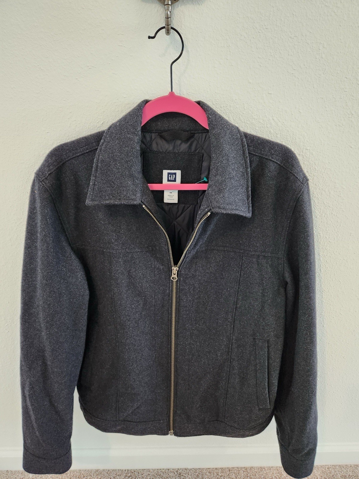 VTG Gap Jacket Men’s L Navy Blue Micro Check Full Zip Bomber Work Streetwear Y2K