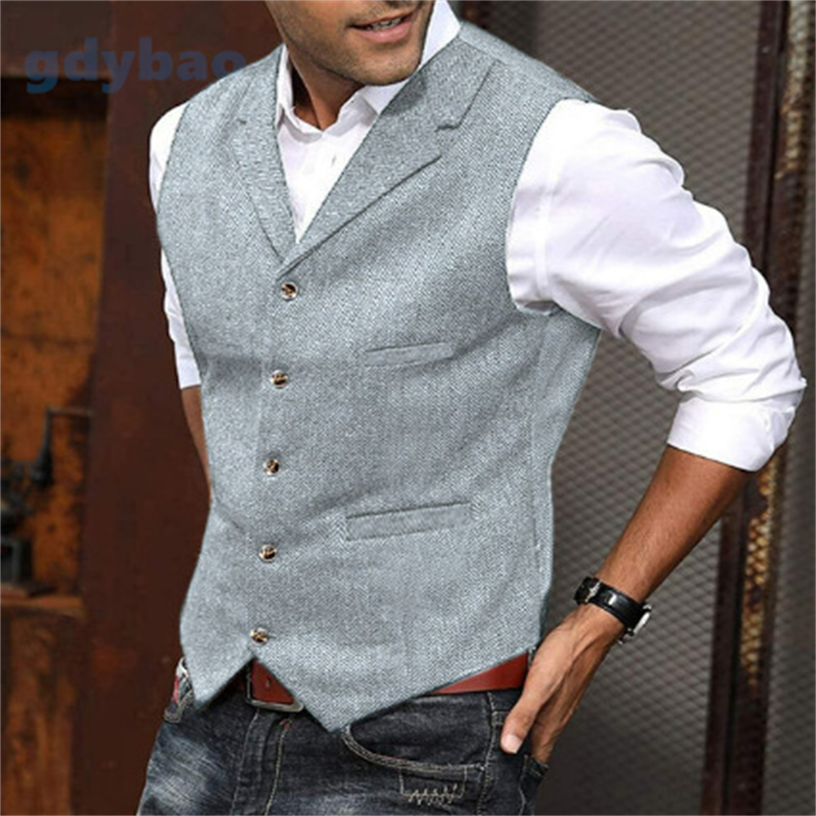 2023 Mens Suit Vintage Tweed Vest Herringbone Waistcoats Wedding Retro Wool