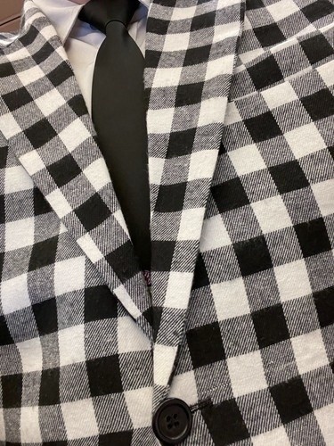 Black and White Check Mens Blazer Plaid Casual Business Slim Workwear Tuxedos
