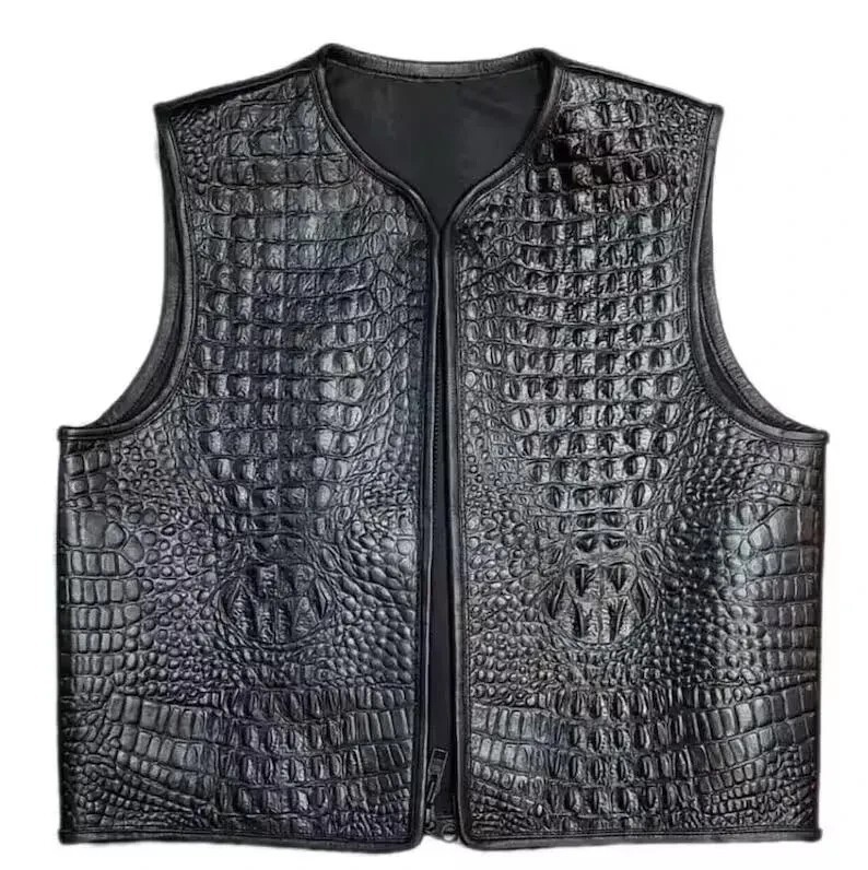 Handmade Leather Vest, Real Skin Style, Biker Vest Alligator Style Vest