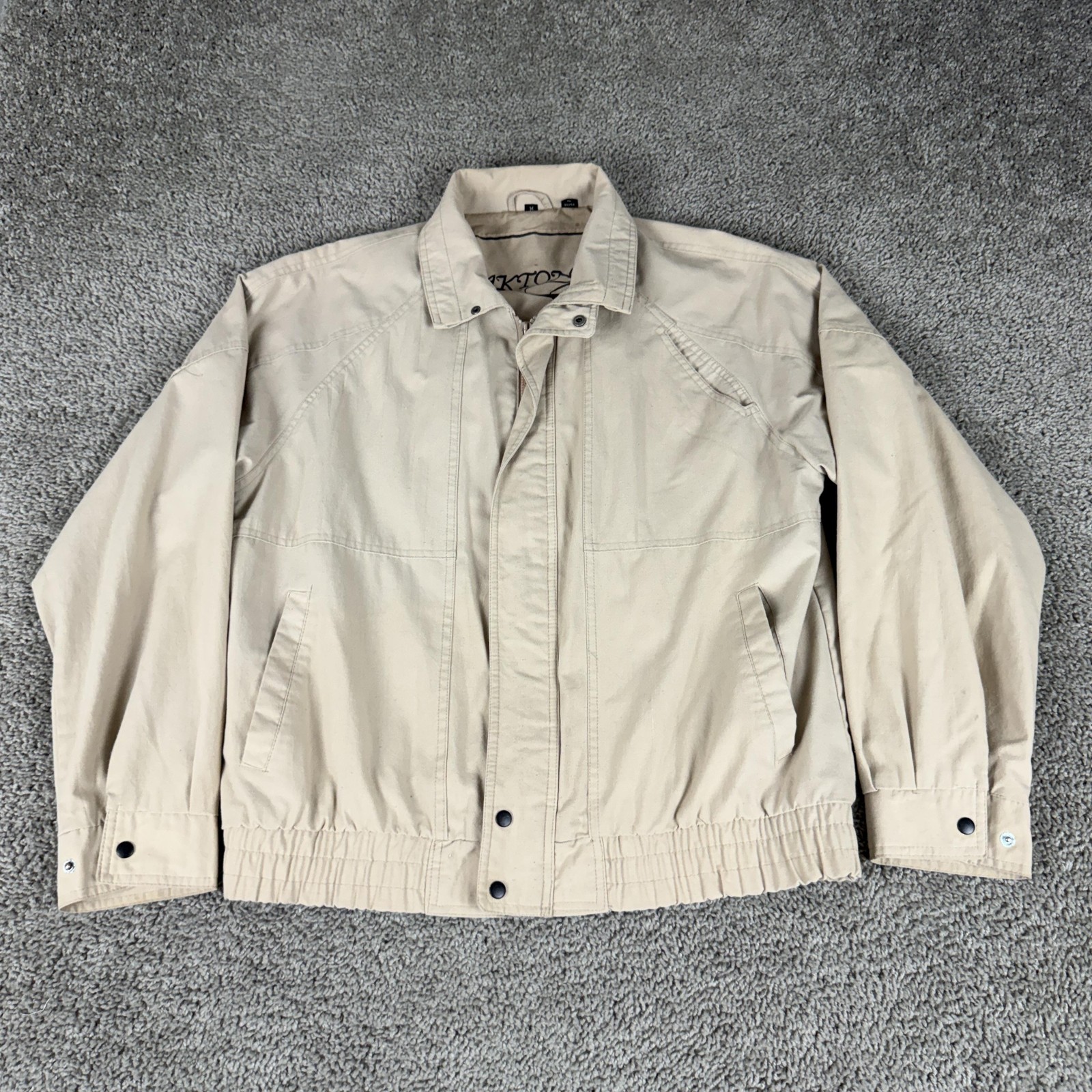 Vintage Oakton Ltd Jacket Mens Medium Beige Bomber Cotton Blend Lined Casual