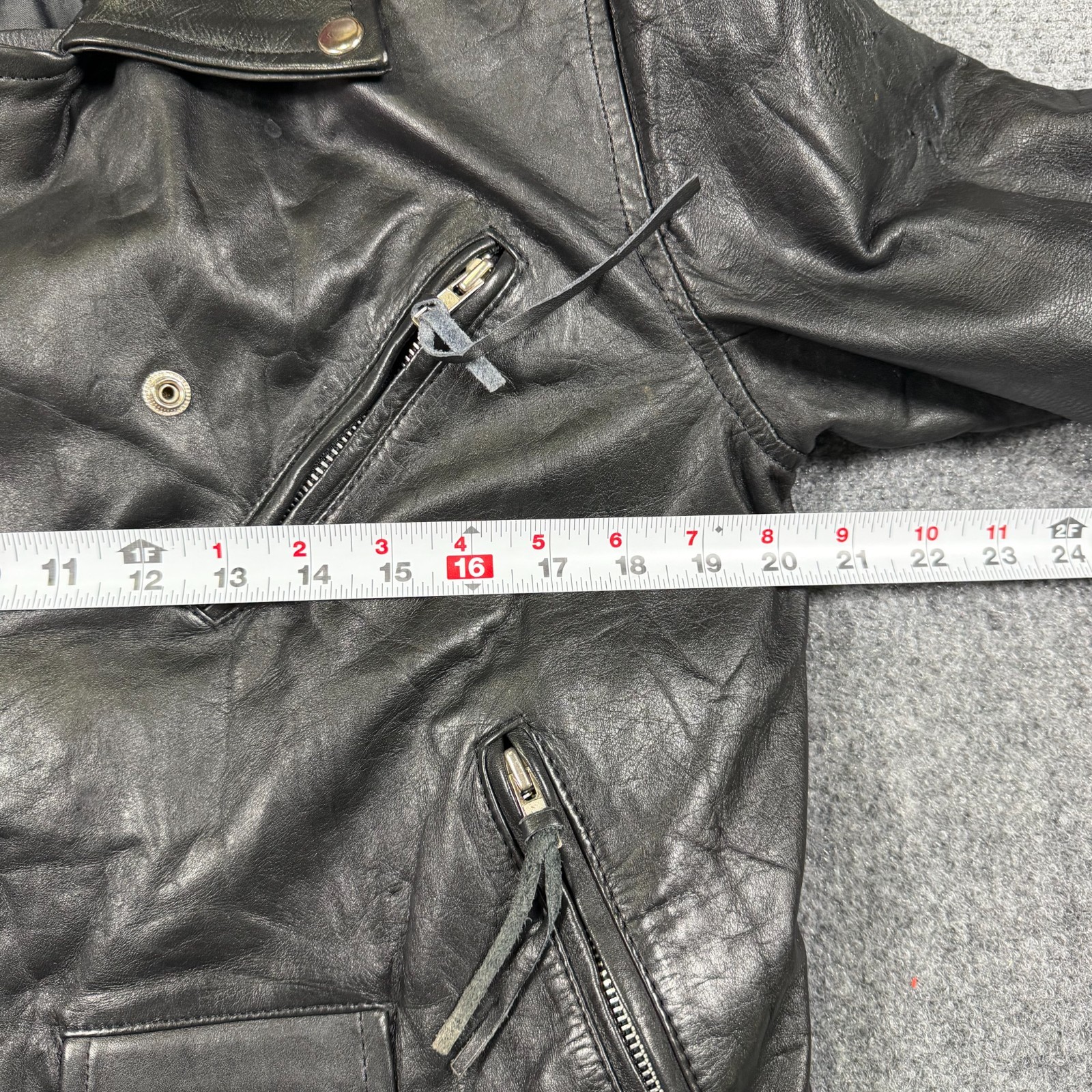 Vintage Genuine Cow Hide Leather Jacket Belted Size 42 Black