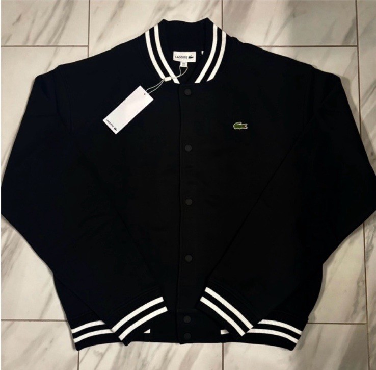 Lacoste Men’s Logo Bomber Jacket Black White New