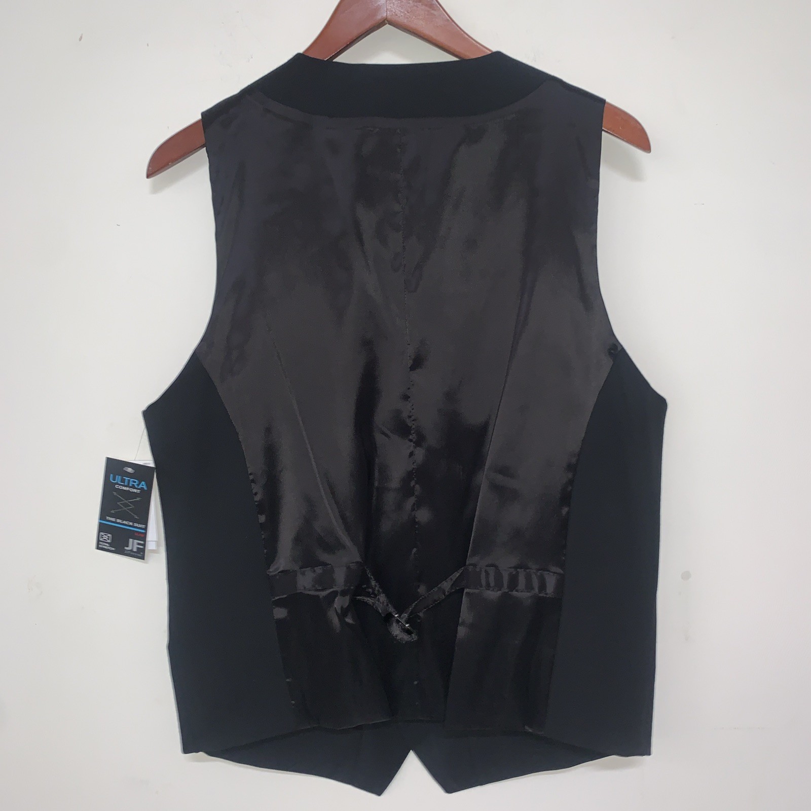 JF J. FERRAR Men’s 5 Button Down Black Lined Slim Med Vest Back Adjust Business