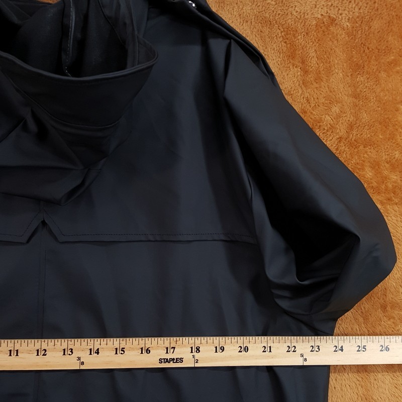RAINS Jacket Large Black Hooded Raincoat Mid Length Essential Rain Coat Unisex