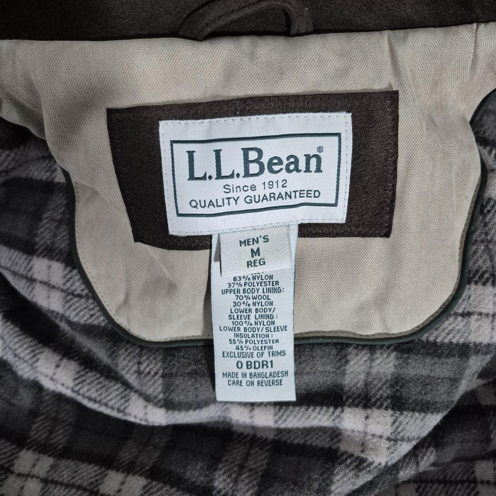 L.L. Bean Coat Mens M Beige Wool Lined Hooded Canvas Barn Chore Parka Winter