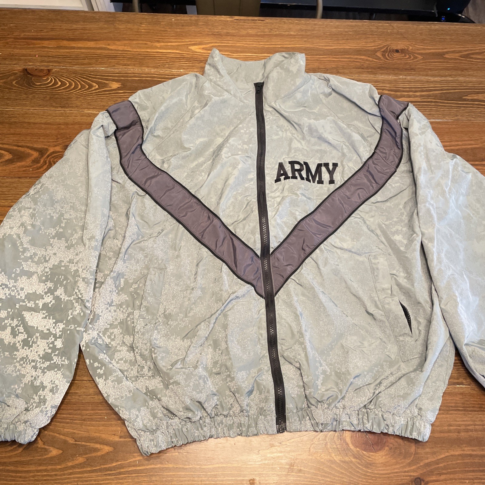 Army Jacket Mens Large Long Full Zipper Digi Gray PT United States