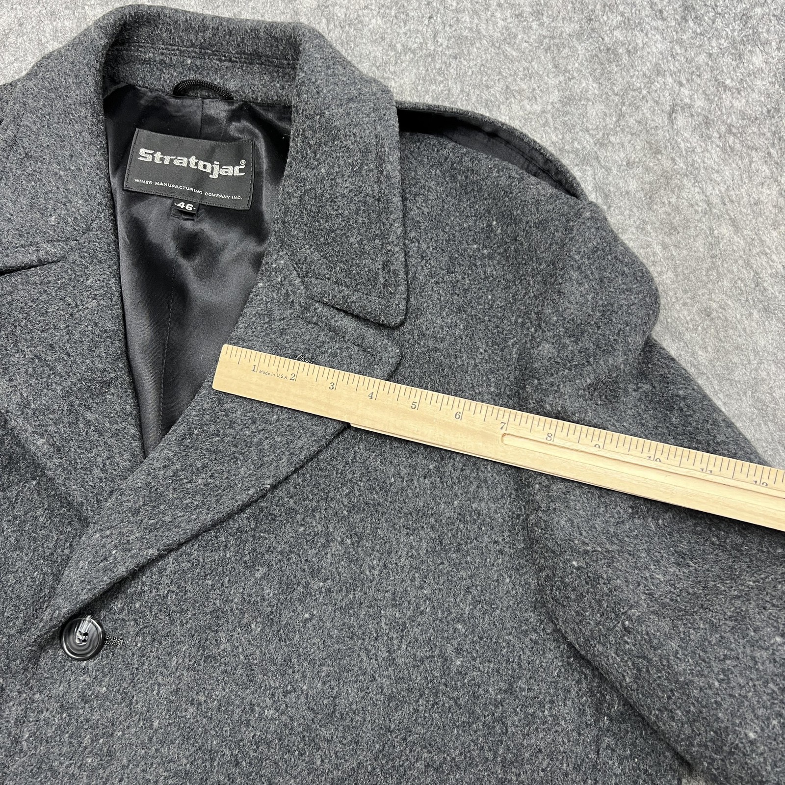 Stratojac Coat Mens 46 Gray Wool Overcoat Lined Single Breasted Winter Fits50R